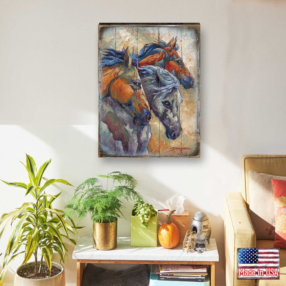 Let Them Run Horse Heads Wooden Wall Art, X-Large 36x24