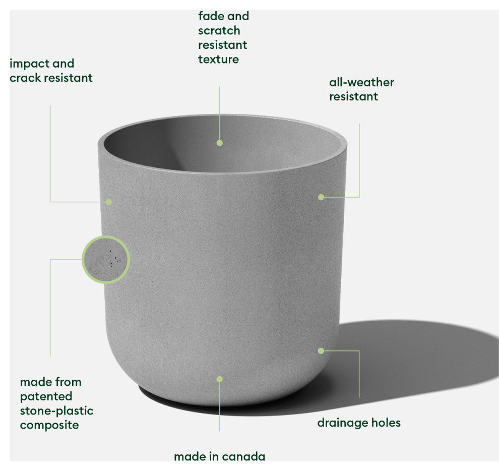 Pure Series Kona Planter, Grey, 15 Inches, 1 Pack