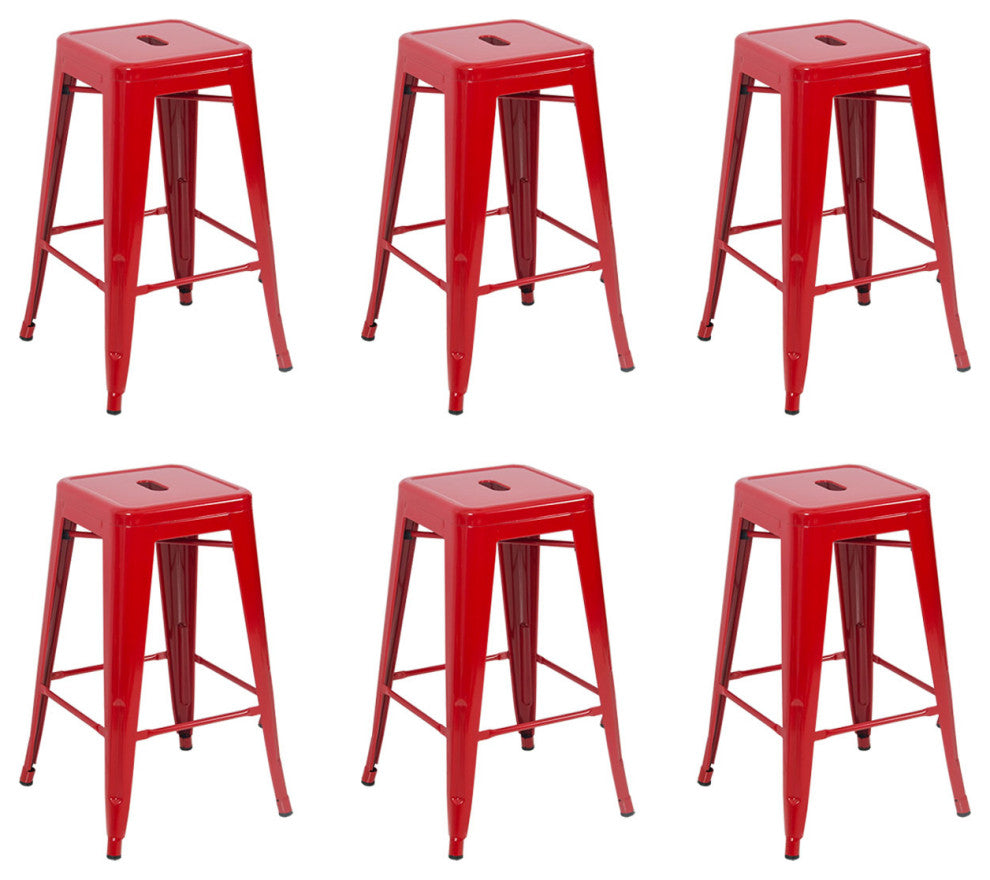 Wyatt Metal Dining Room Stackable Chairs, Weather Resistant, Set of 6, Red