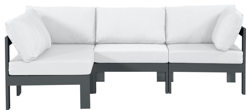 Nizuc Water Resistant Patio L-Shaped Modular Sectional, White, 4-Piece: 2 Armless Chair, 2 Corner Chair, Dark Gray Aluminum Frame