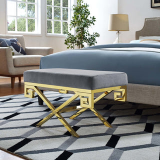 Gold Gray Rove Velvet Performance Velvet Bench
