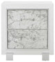 HomeRoots Modern White Nightstand With 2 Faux Marble Detailed Front Drawer.