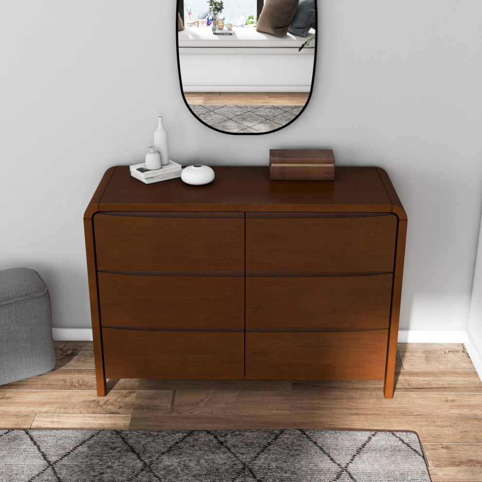 Danbury Mid Century Modern Walnut Dresser With 6 Drawers