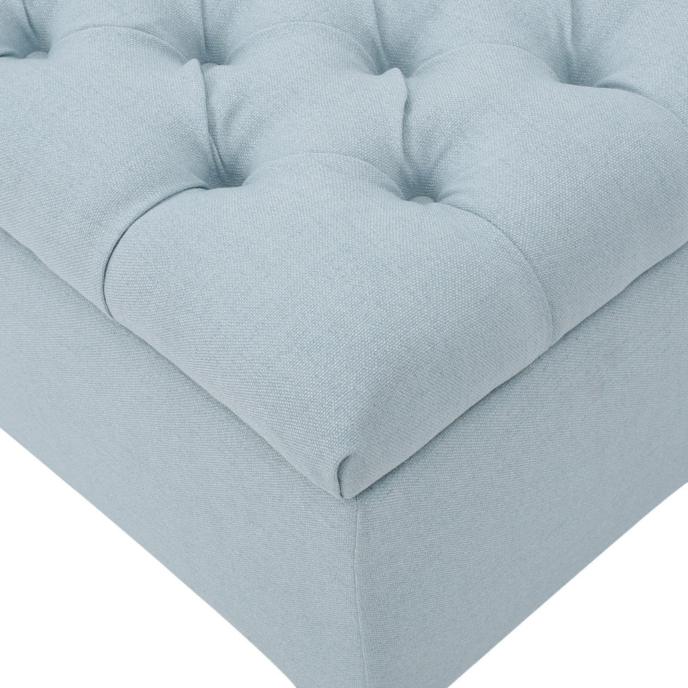 GDF Studio Ottilie Contemporary Button-Tufted Storage Ottoman Bench, Light Sky/Dark Brown