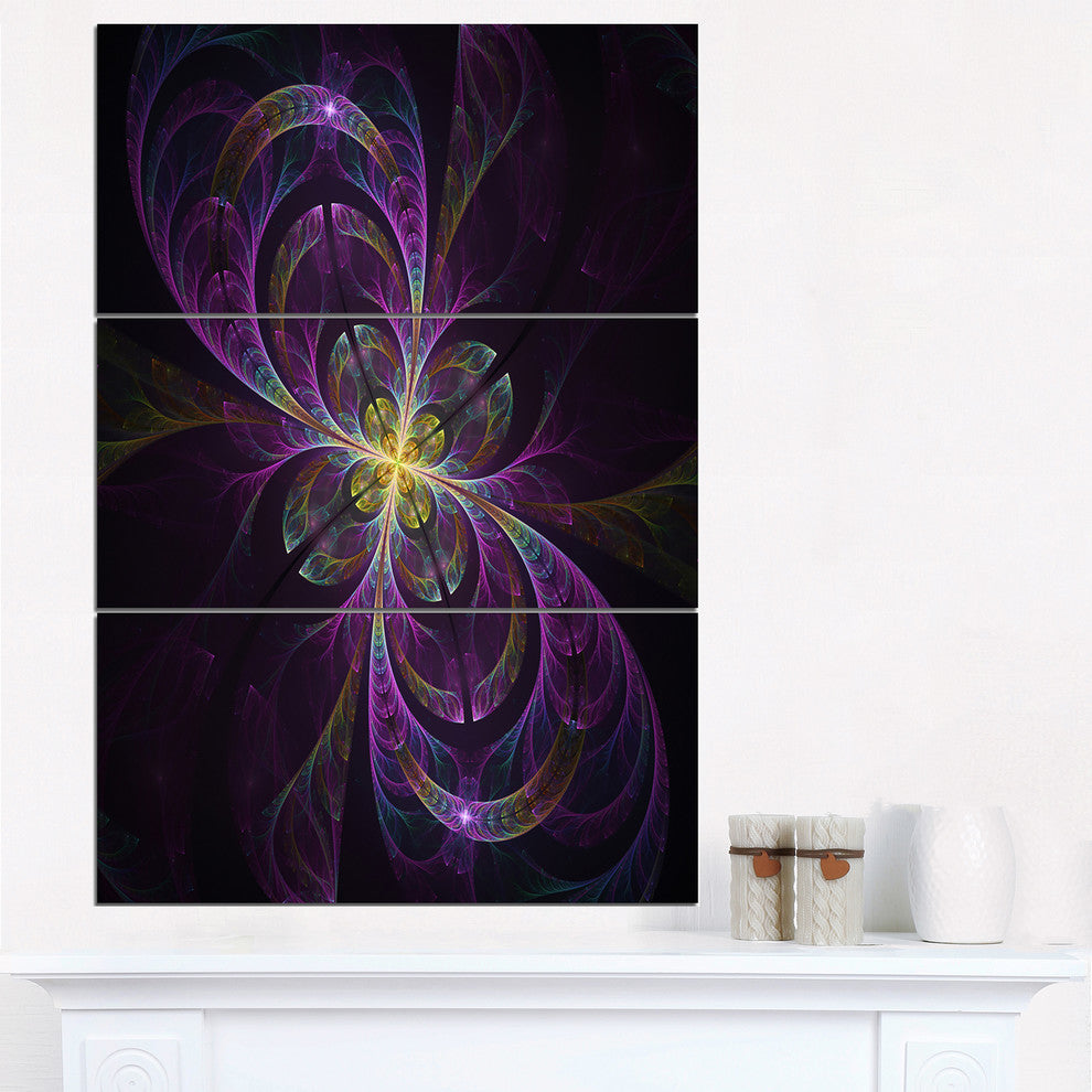 "Purple Abstract Floral Shapes" Metal Wall Art, 3 Panels, 28"x36"
