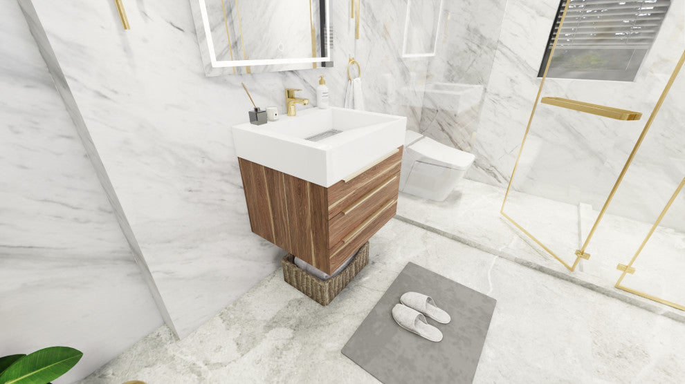 Madison 24" Wall Mounted Vanity with Reinforced Acrylic Sink, White Oak