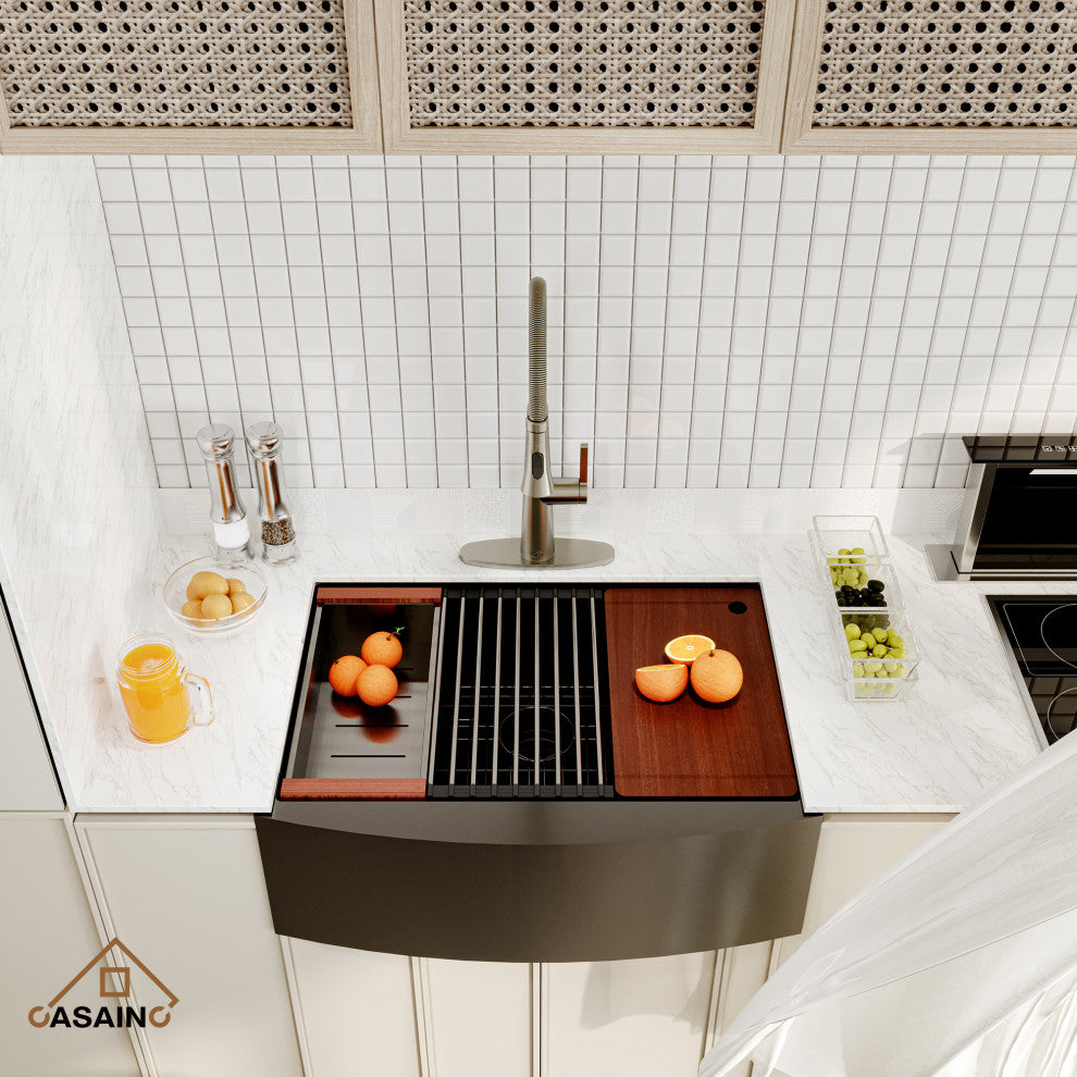 30in Farmhouse Stainless Steel Sink Single Bowl Apron Workstation Kitchen Sink