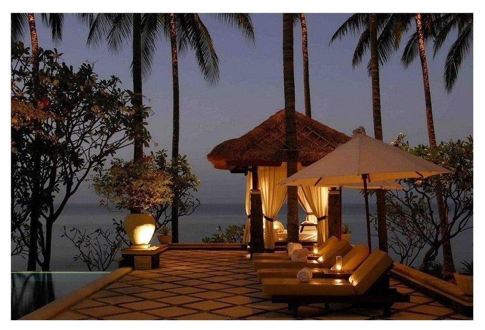 "LED Lighted Tiki Hut Relaxation Scene" Canvas Wall Art, 15.75"x23.5"