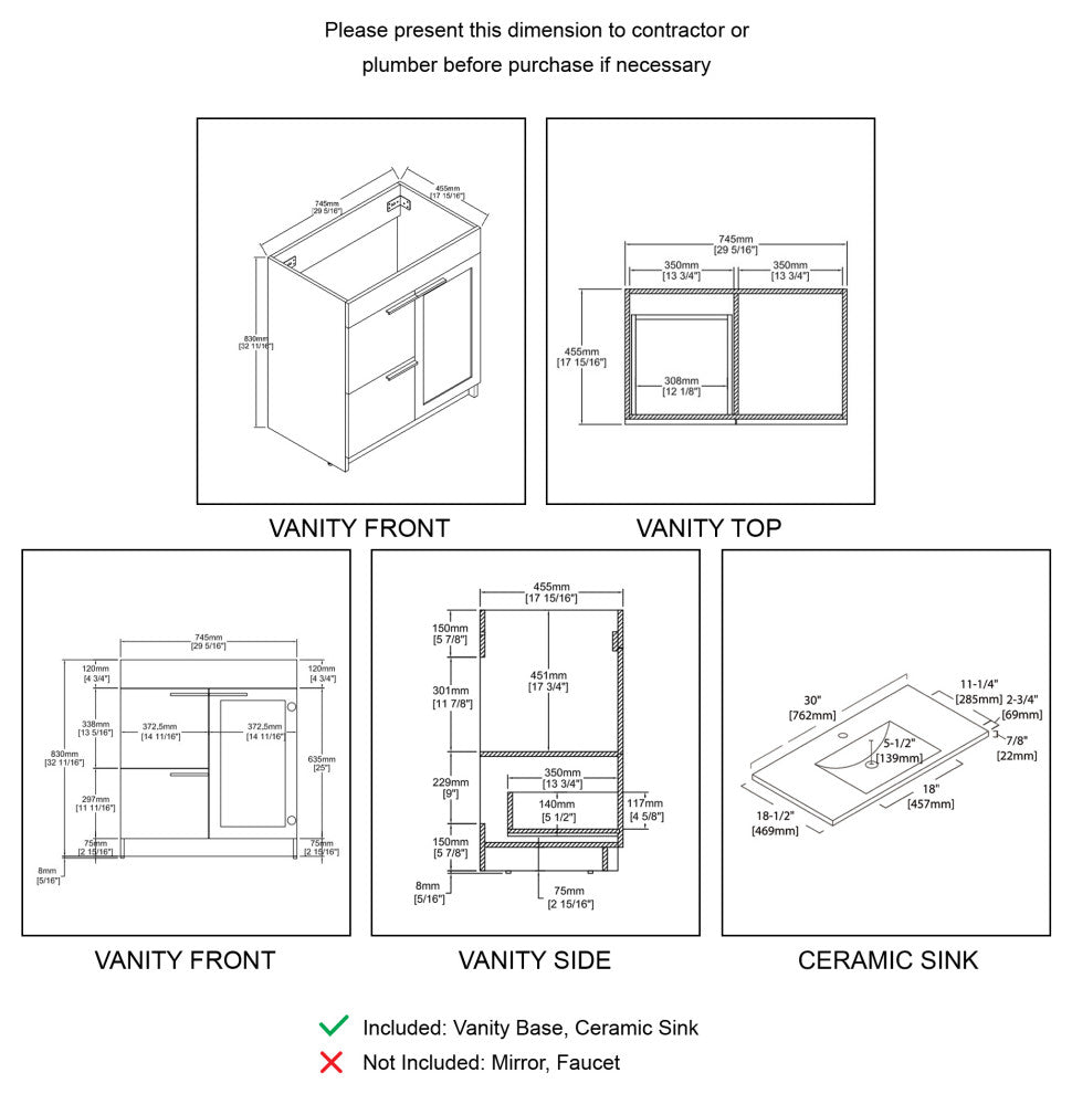 Freestanding Bathroom Vanity With Top Mount Sink, Classic Oak, 30'' Ceramic Sink