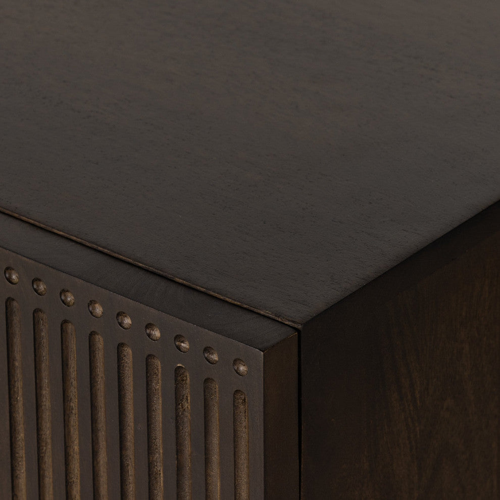 Kelby Closed Media Console Carved Vintage Brown, Vintage Brown, Gunmetal