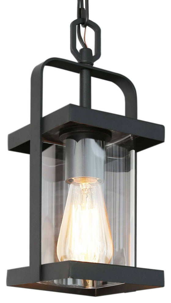Modern Lantern Outdoor Pendant Light with Clear Glass Shade