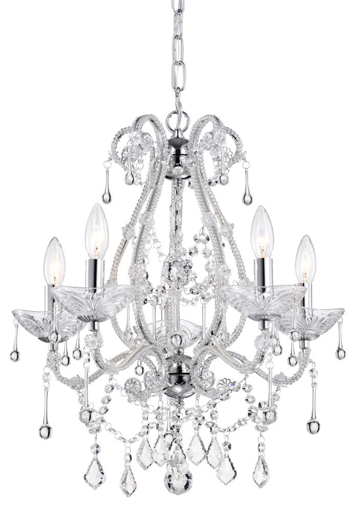 Alice 5-Light Chrome and Crystal Candle Style Chandelier Glam Lighting