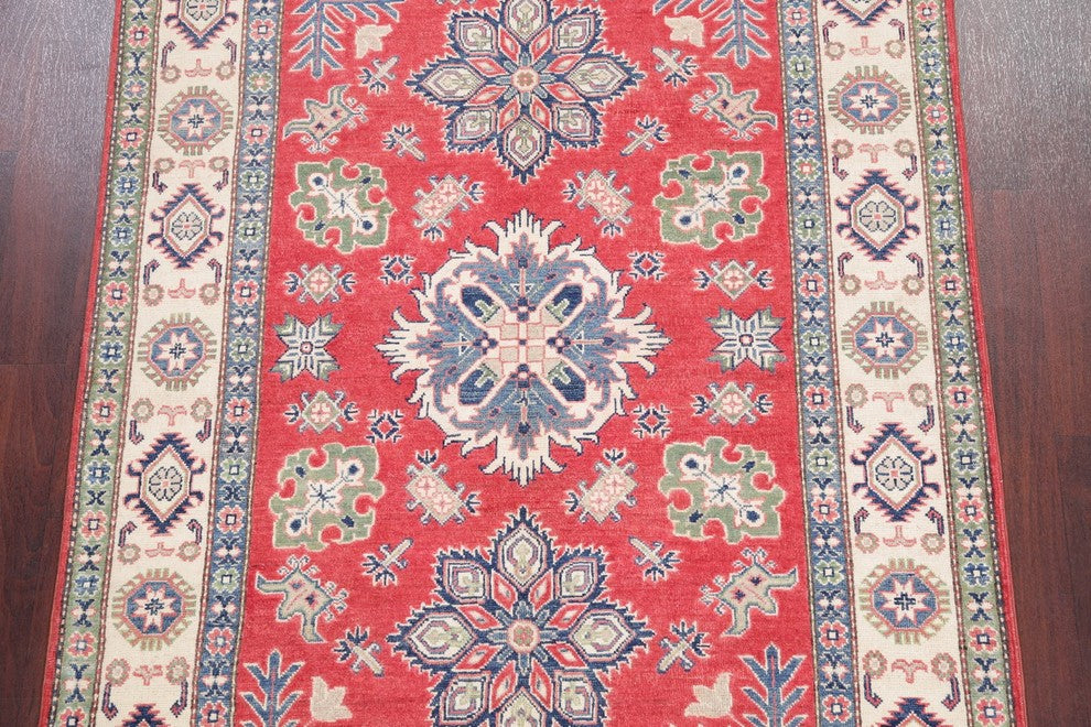 Pakistani Traditional Kazak Hand-Knotted Area Rug Oriental, Red, 6'9"X4'11"