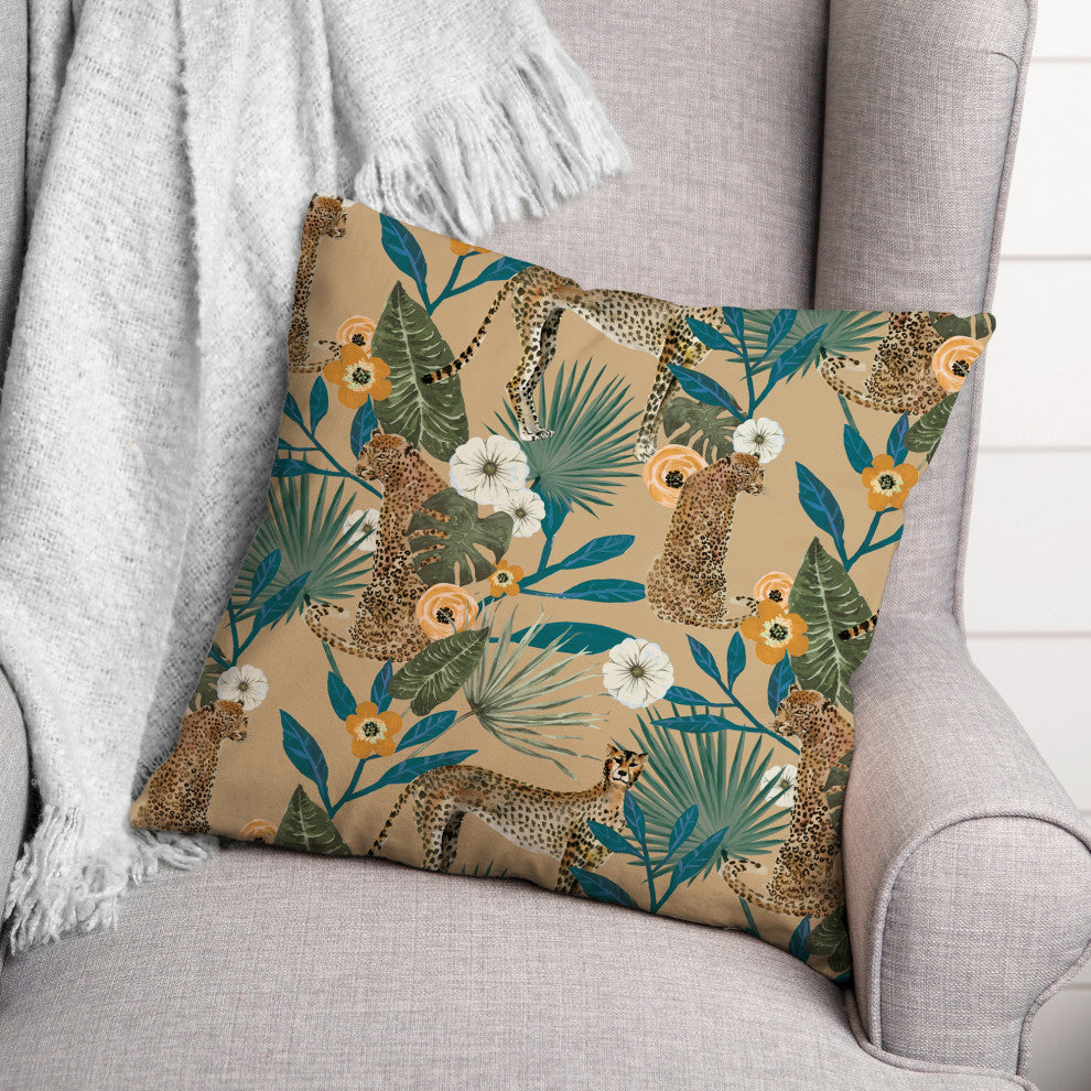 Tropical Cheetah Beige 18x18 Spun Poly Pillow