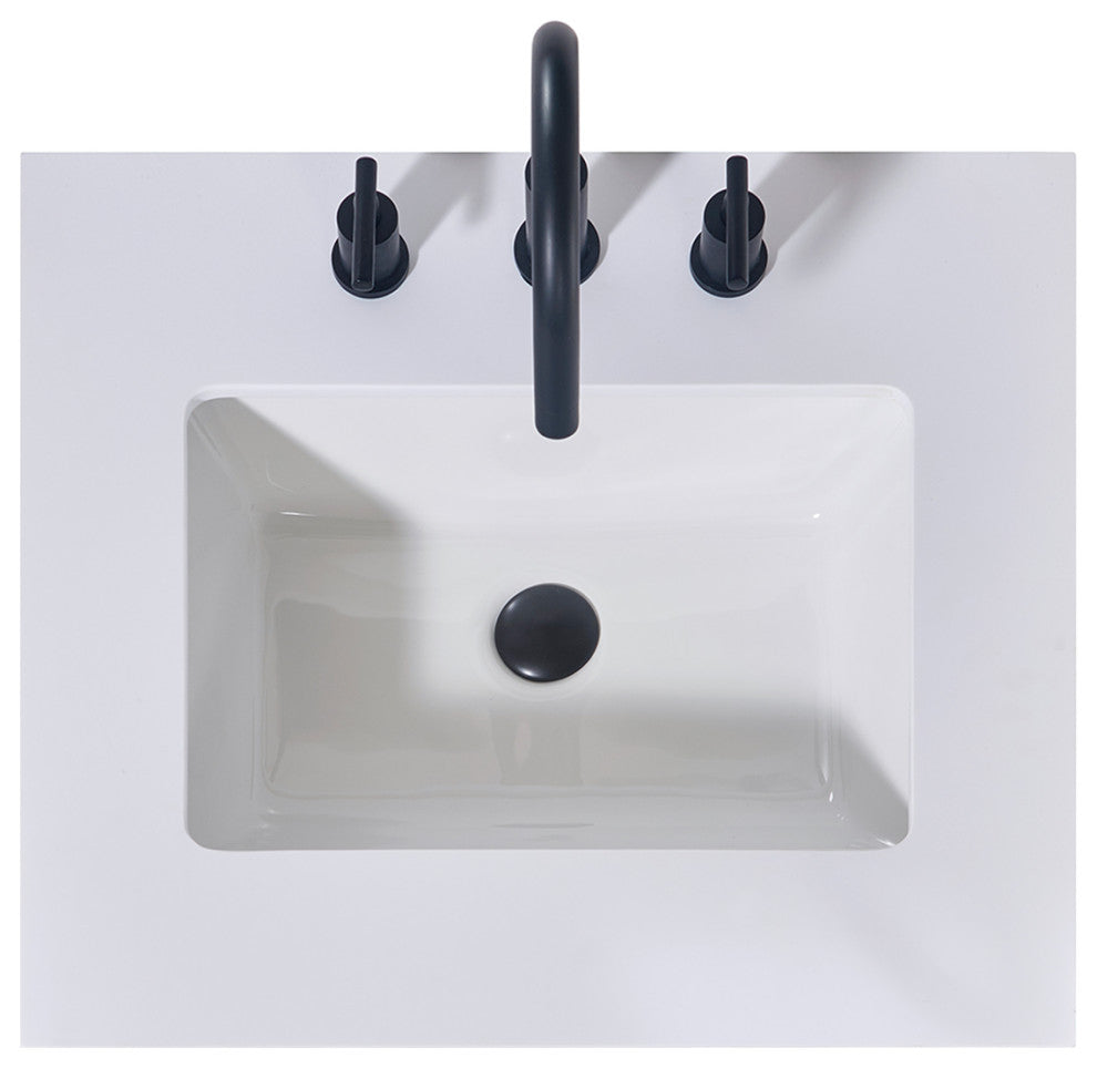 Edolo Engineered Stone Vanity Top, Snow White Apron With White Sink, 24"