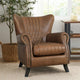 Pasargad Home Harrison Top Grain Leather Upholstered Wing Chair, Brown