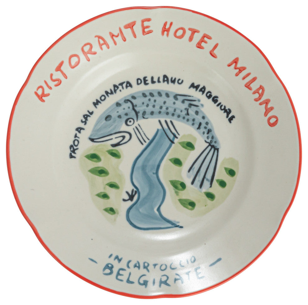 Stoneware Plate Set with Hotel Restaurant Image Styles, Multicolor, Set of 12