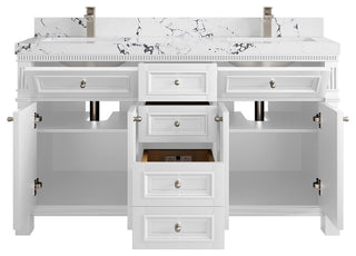 Paris 60" Double Sink Bathroom Vanity, White 2" Viola Night