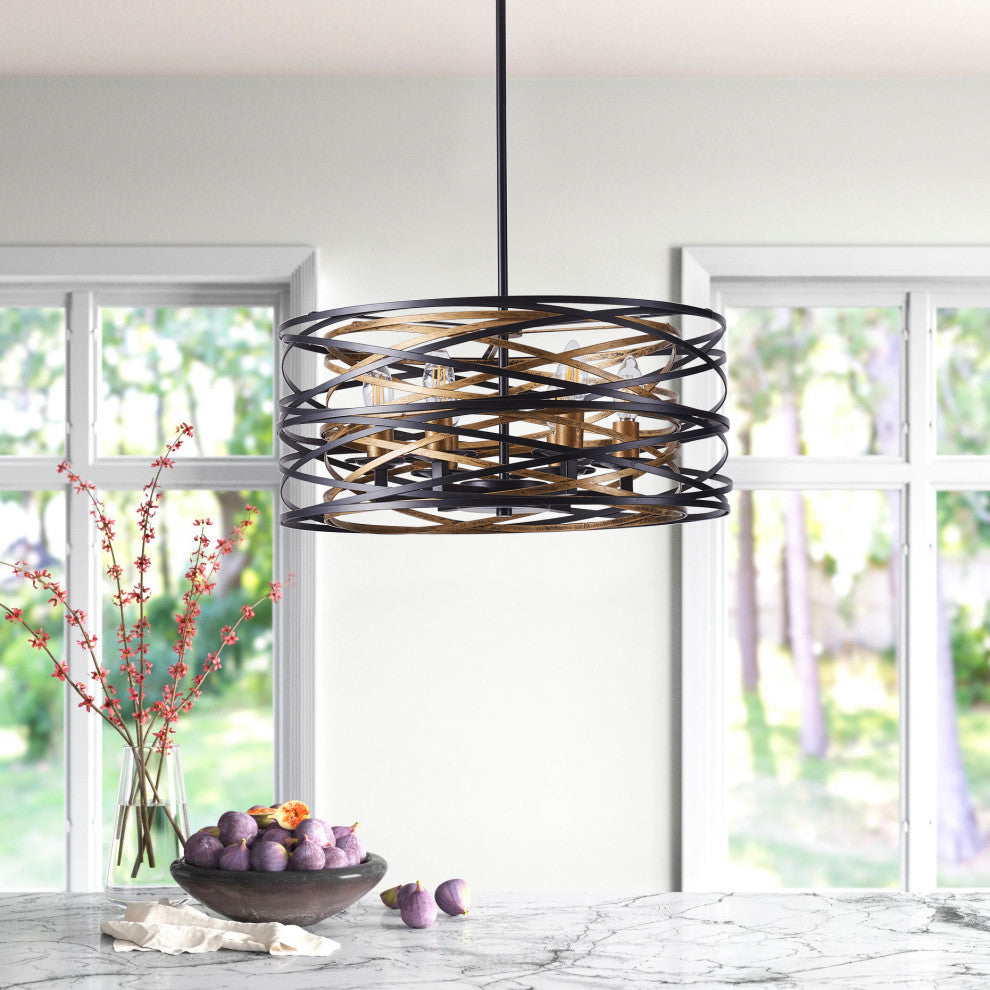 6-Light Vintage Flat Iron Ring Ceiling Light Chandelier Black Bronze Pendant