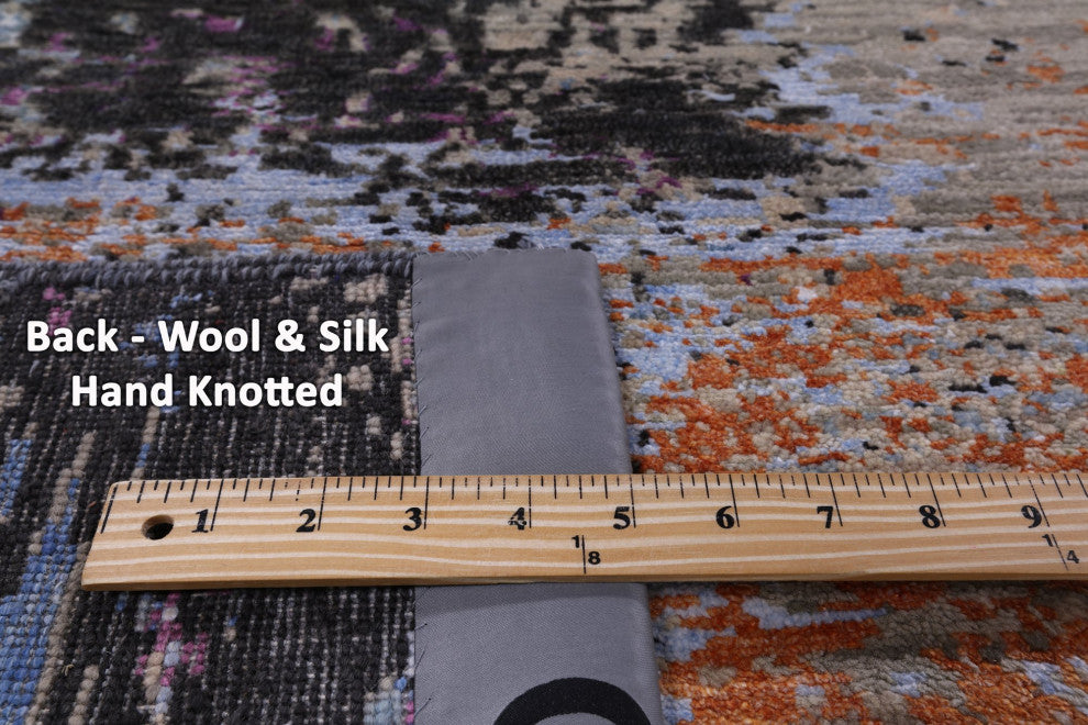 9' 1" X 12' 0" Modern Wool and Silk Hand Knotted Rug Q8869