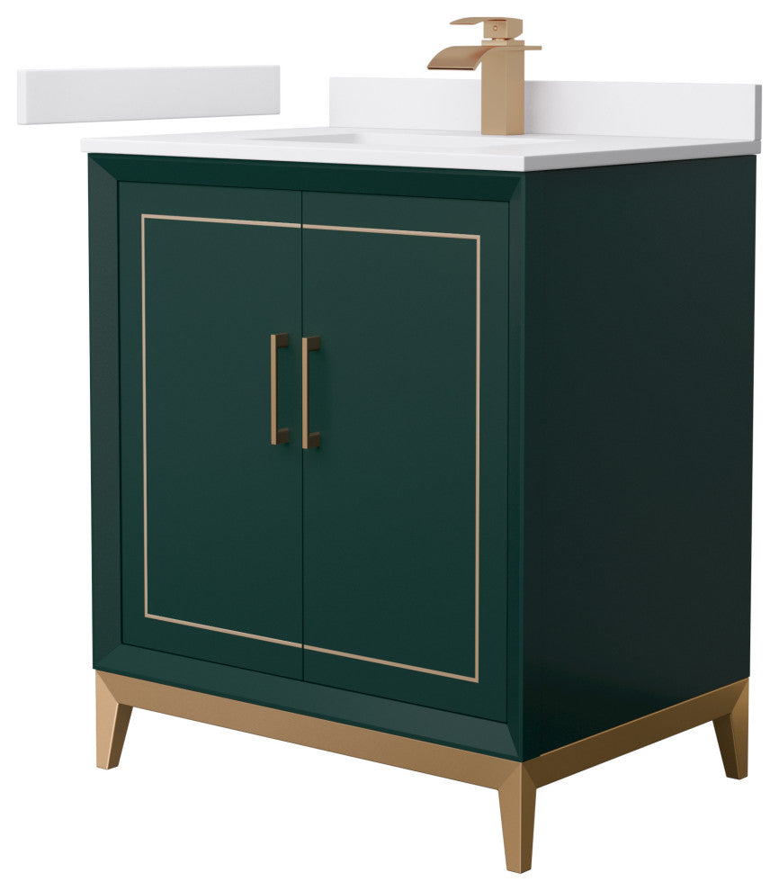 Marlena 30" Green Single Vanity, Cultured Top, Bronze Trim