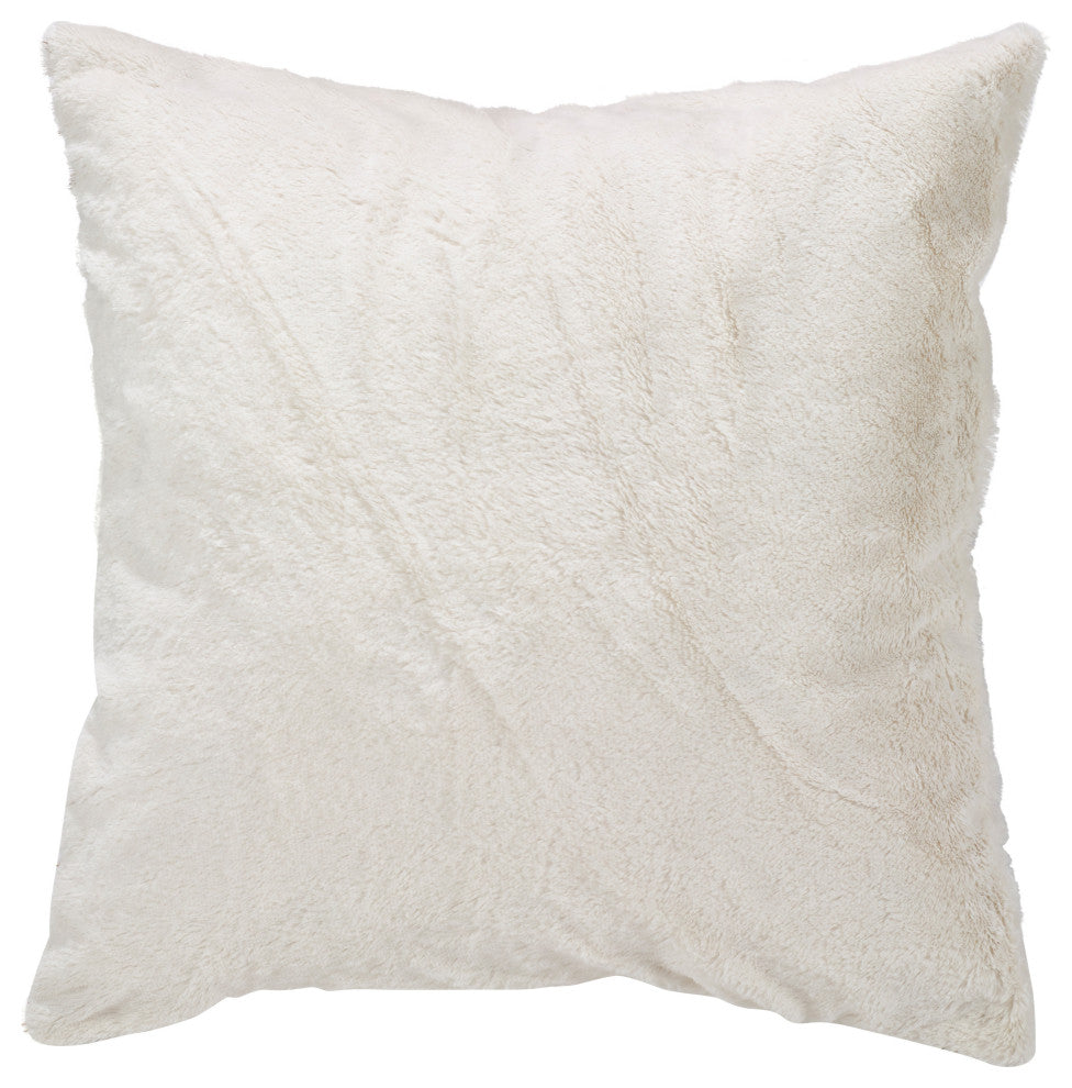 Down Filled Faux Fur With Brushed Metallic Foil Throw Pillow, 18"x18", Silver