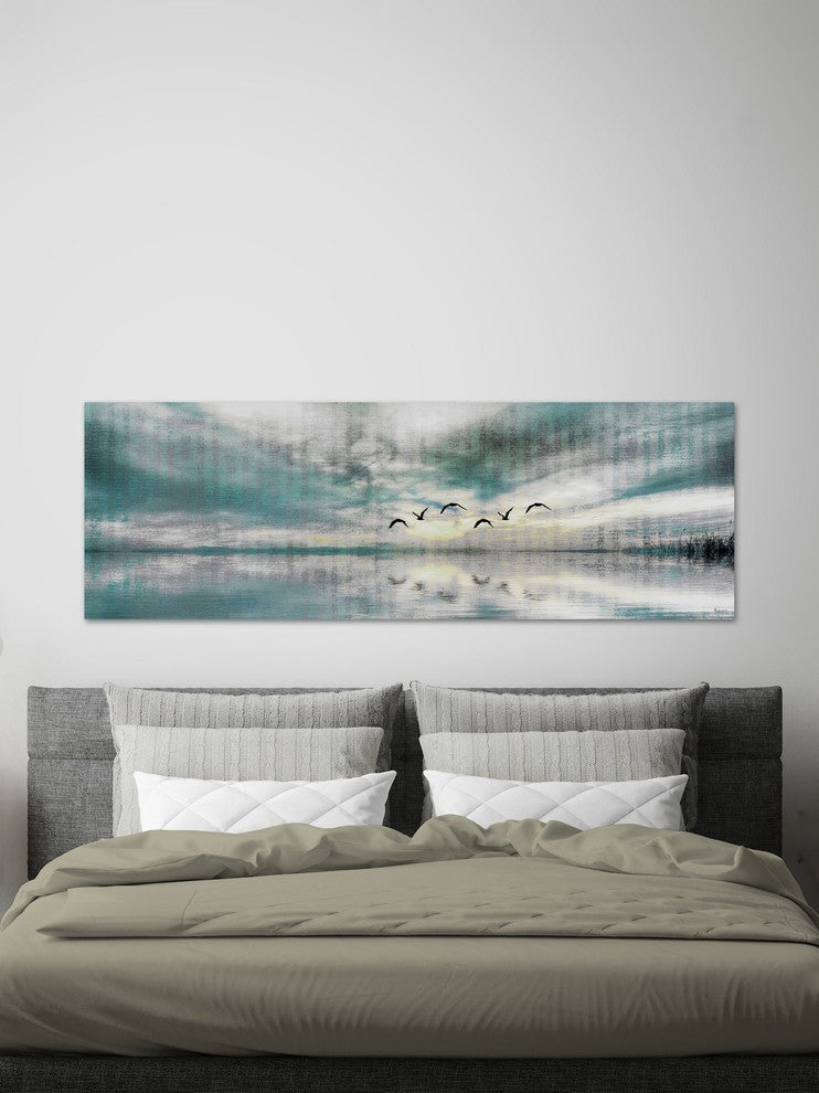 "Birds Skylight II" Painting Print on Wrapped Canvas, 60"x20"
