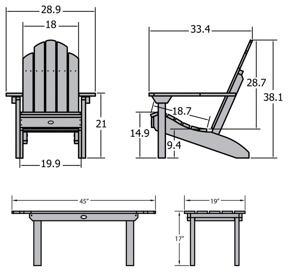 Westport Adirondack Chairs and Conversation Table, 3-Piece Set, Whitewash