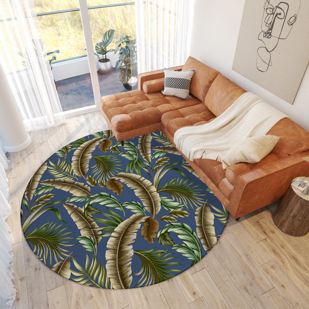 Indoor/Outdoor Tropics TC1 Indigo Machine Washable 8' x 8' Round Rug