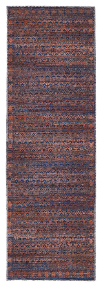 Welch Oriental Machine Washable Tan/Blue Rug, 2'7"x8' Runner