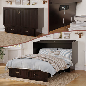 Nantucket Queen Murphy Bed Chest with Mattress and Built-in Charger in Espresso