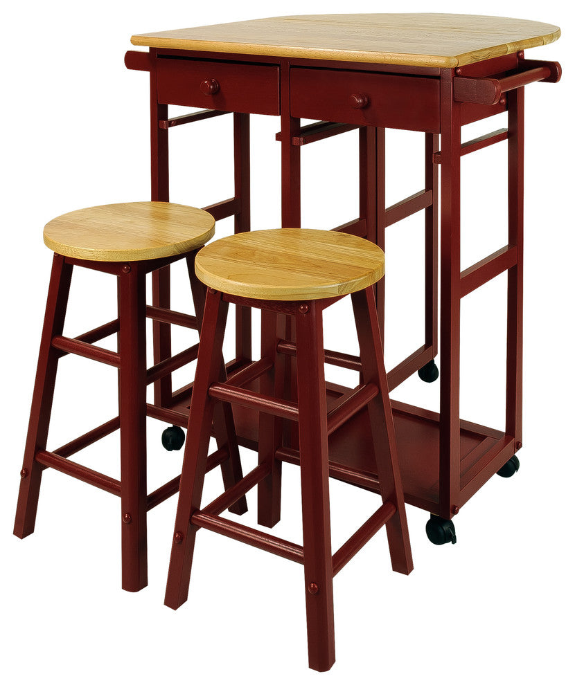 Breakfast Cart With Drop Leaf Table, Red