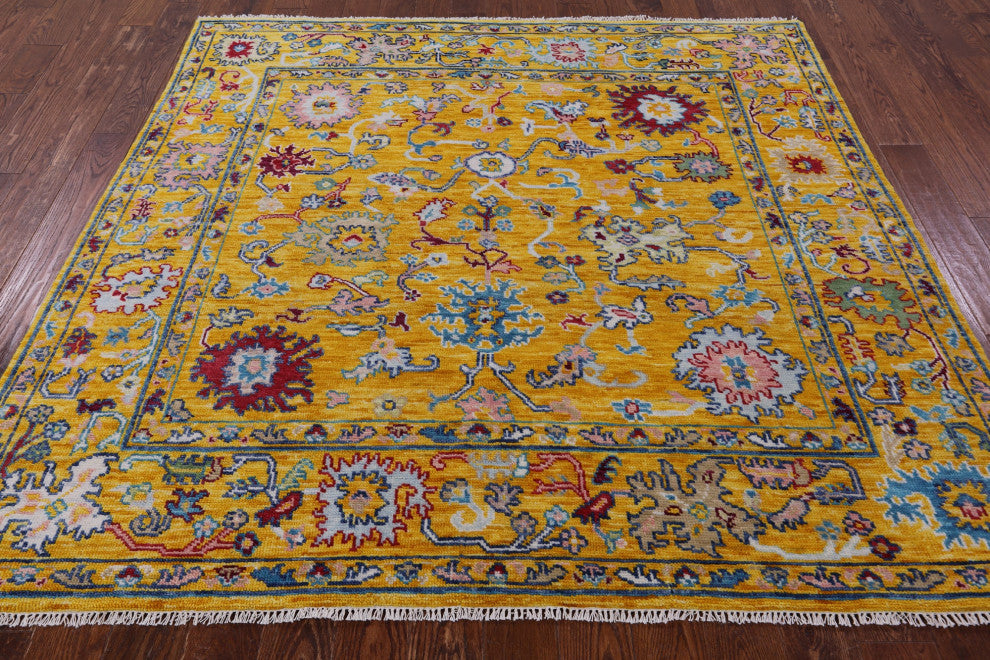 7' Square Turkish Oushak Handmade Wool Rug - Q13394