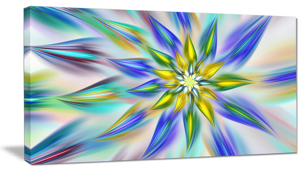 Dancing Blue Fractal Flower, Large Floral Canvas Art Print, 60"x28"