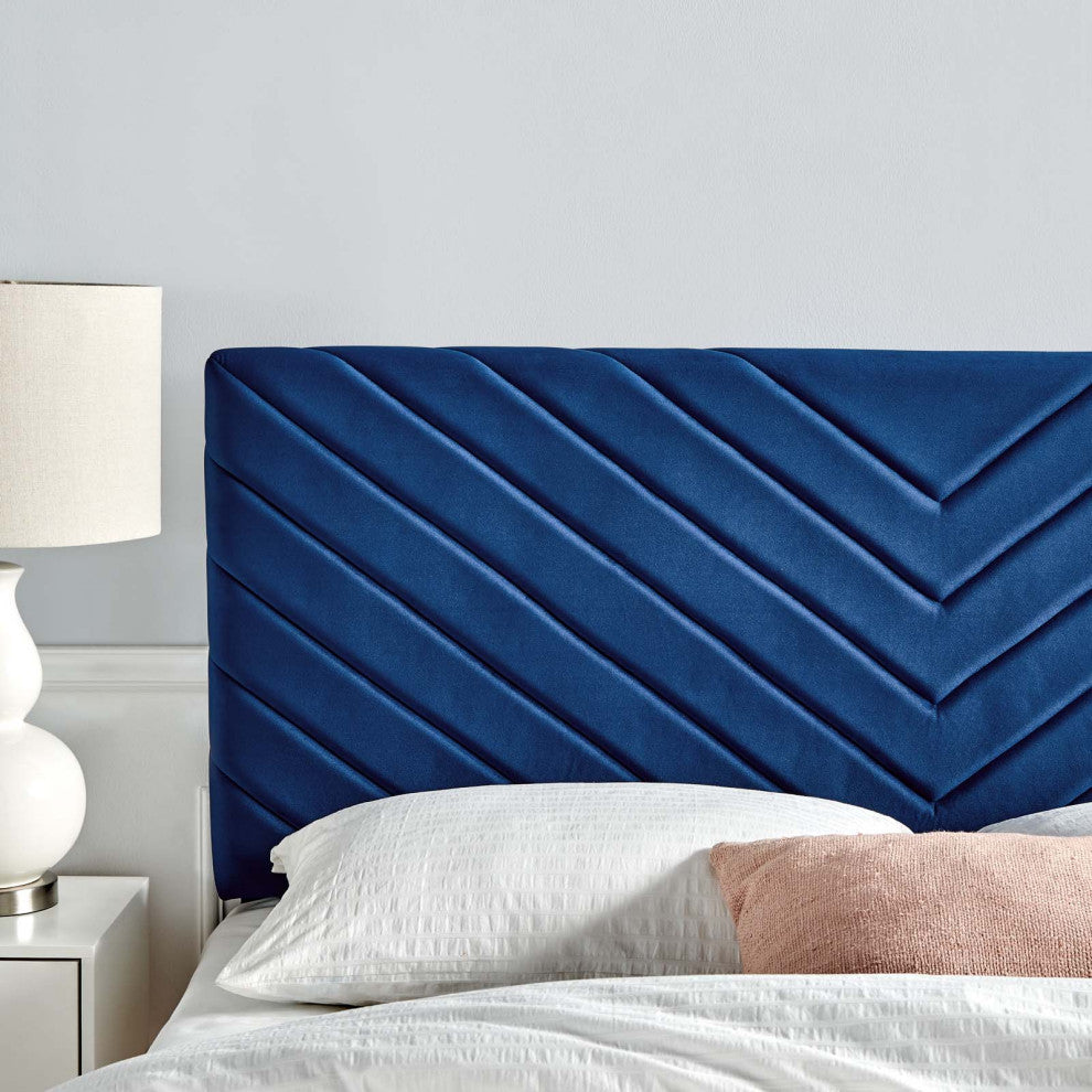 Tufted Headboard, King Size, Velvet, Blue Navy, Modern Contemporary, Bedroom