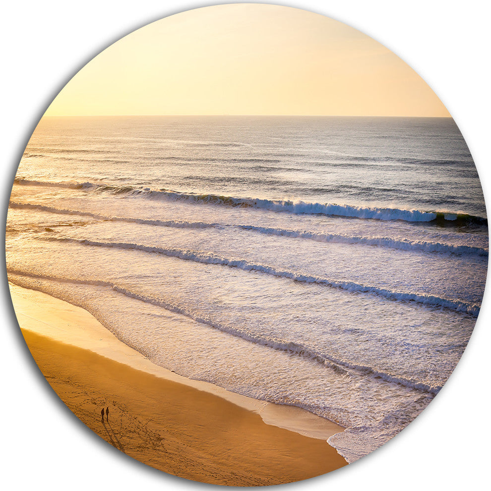 Stunning Orange Sunset Over Beach, Seascape Round Metal Wall Art, 36"