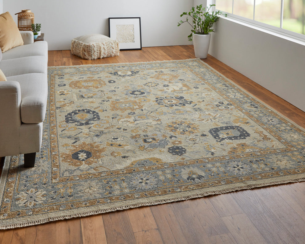 Aleska Traditional Oriental, Blue/Brown/Gray, 2'6"x10' Runner