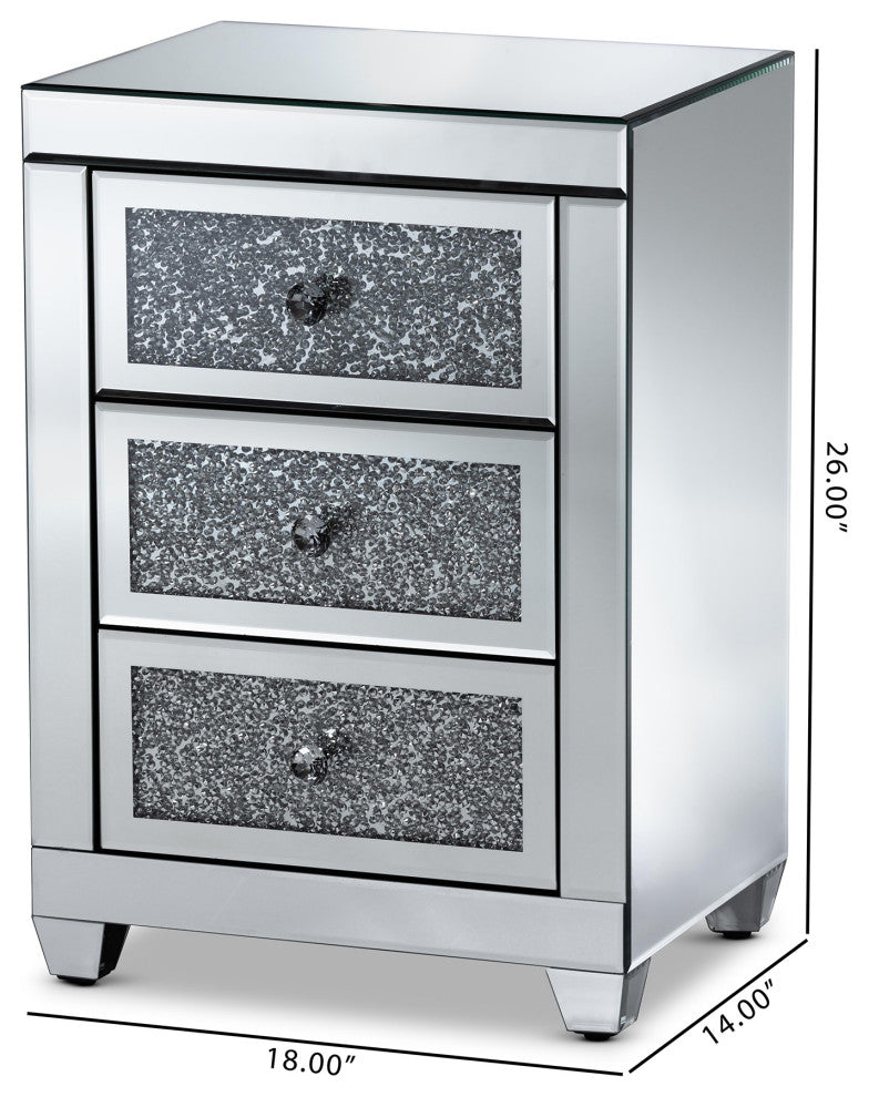 Ralston Contemporary Glam and Luxe Mirrored 3-Drawer Nightstand