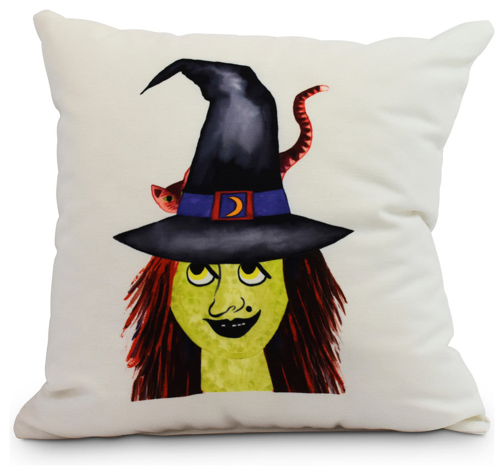 Witches Hat Halloween Print Decorative Throw Pillow, Cream, 16"