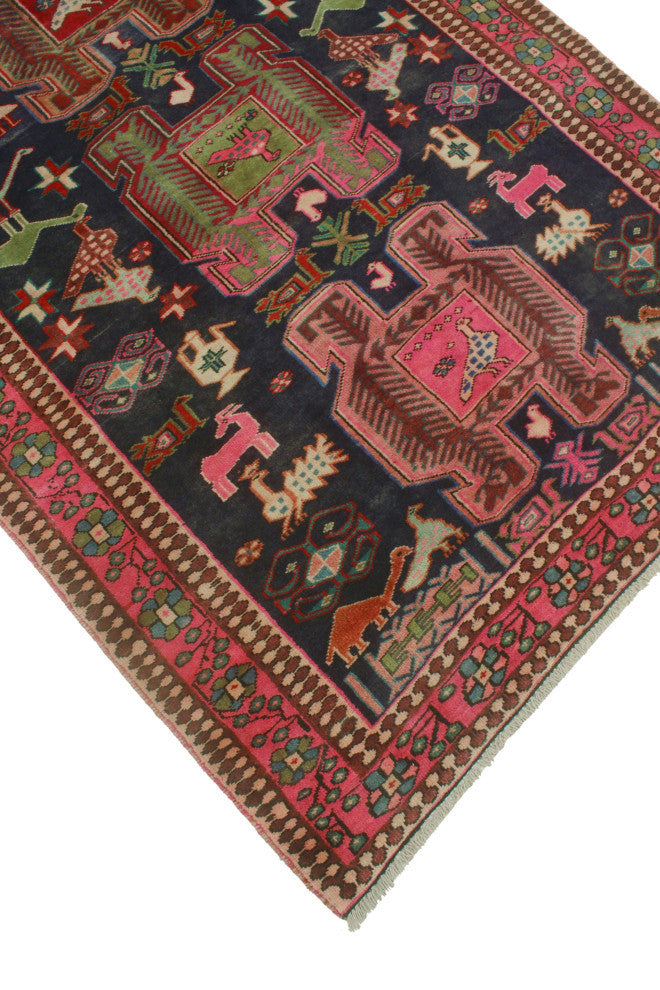 Fine Vintage Distressed Culbert Navy/Pink Runner, 4'1x9'9