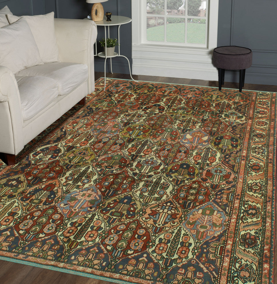 Fine Vintage Distressed Pili Burgundy/Ivory Rug, 7'2x8'7