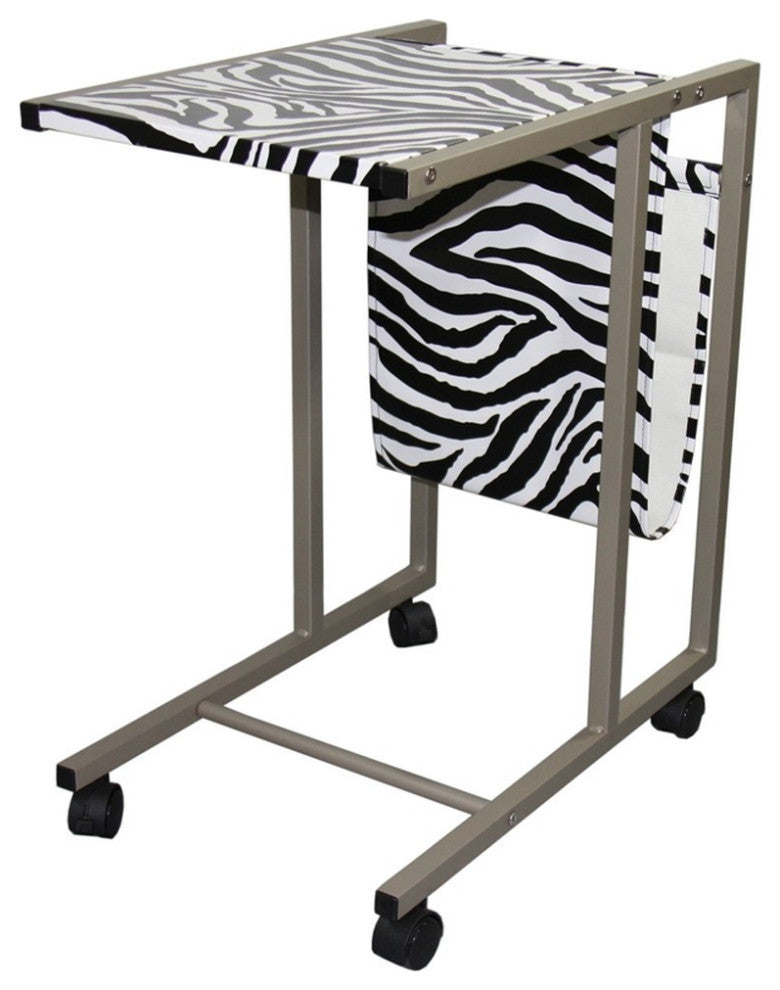 Modern Zebra Print Metal Laptop Cart And Desk