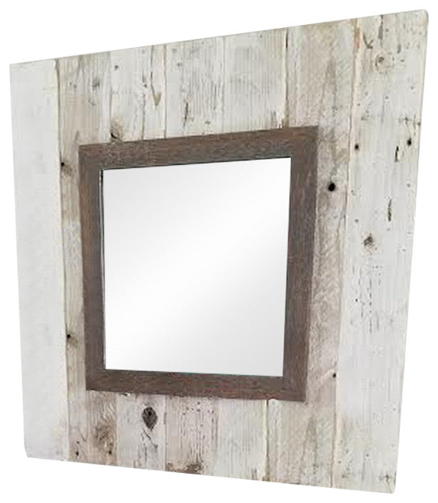 Reclaimed Slat Mirror With Whitewashed Boards, 30"x30"
