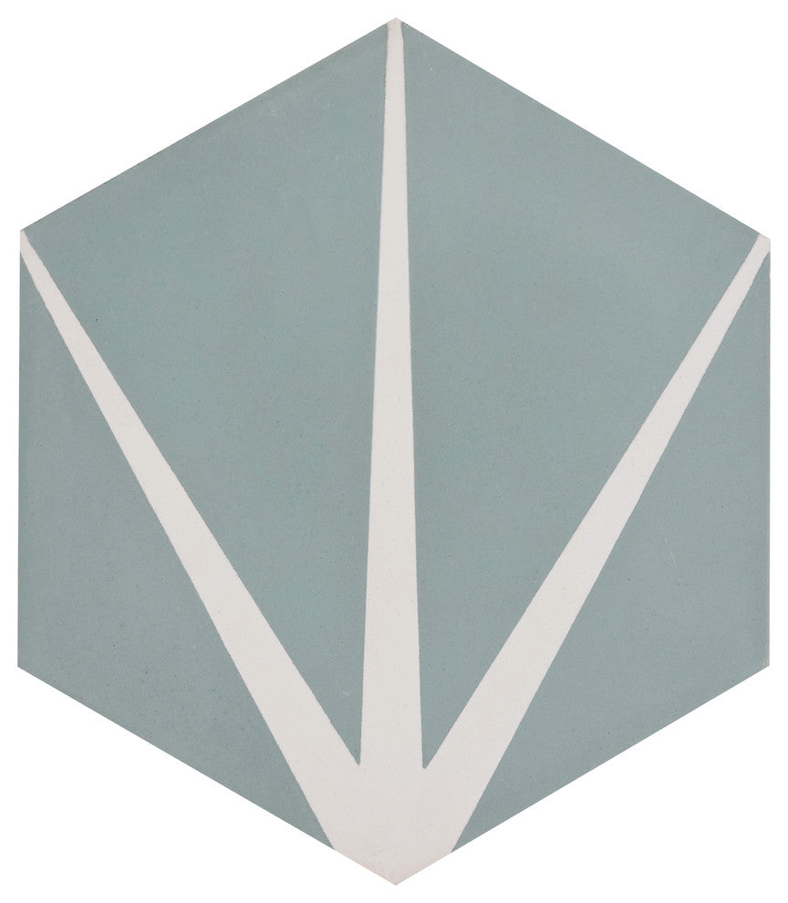 8"x9" Menara Handmade Cement Tiles, Set of 12, Green/White
