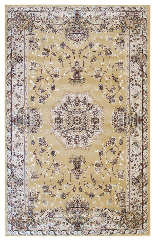 Gold Traditional Oriental Tabriz Area Rug