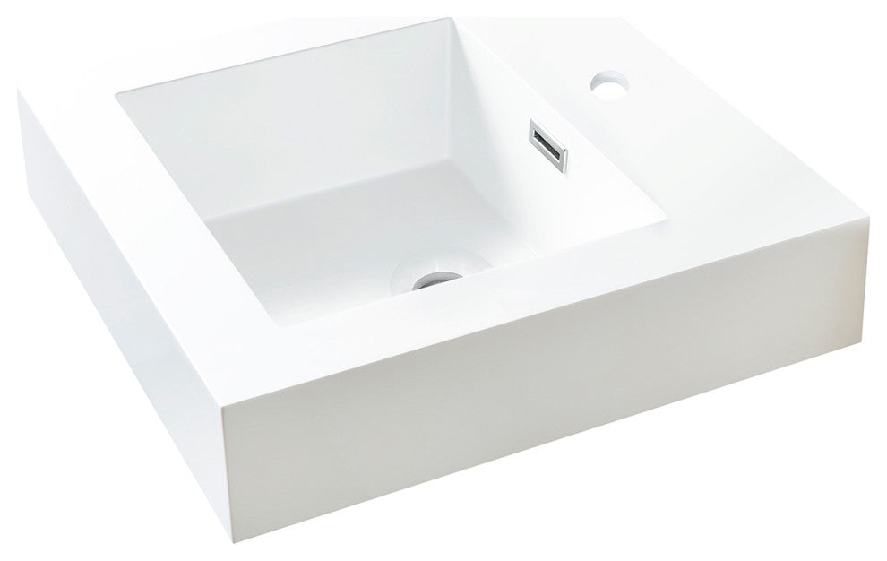 Ablitas Composite Granite Stone Console Bathroom Sink, White, 17.7"l X 17.7"w, Single Sink