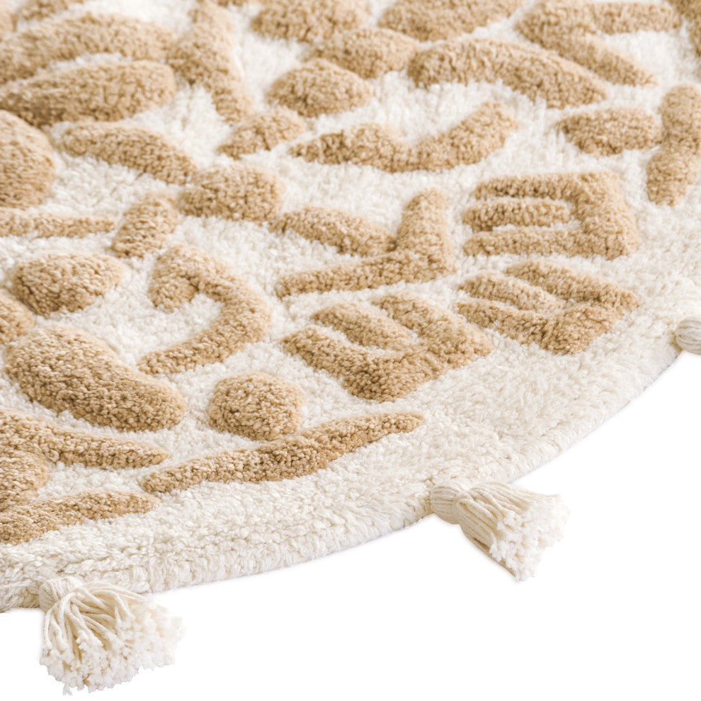 Cambridge Round Tufted Bath Mat With Tassels, Ivory/Beige