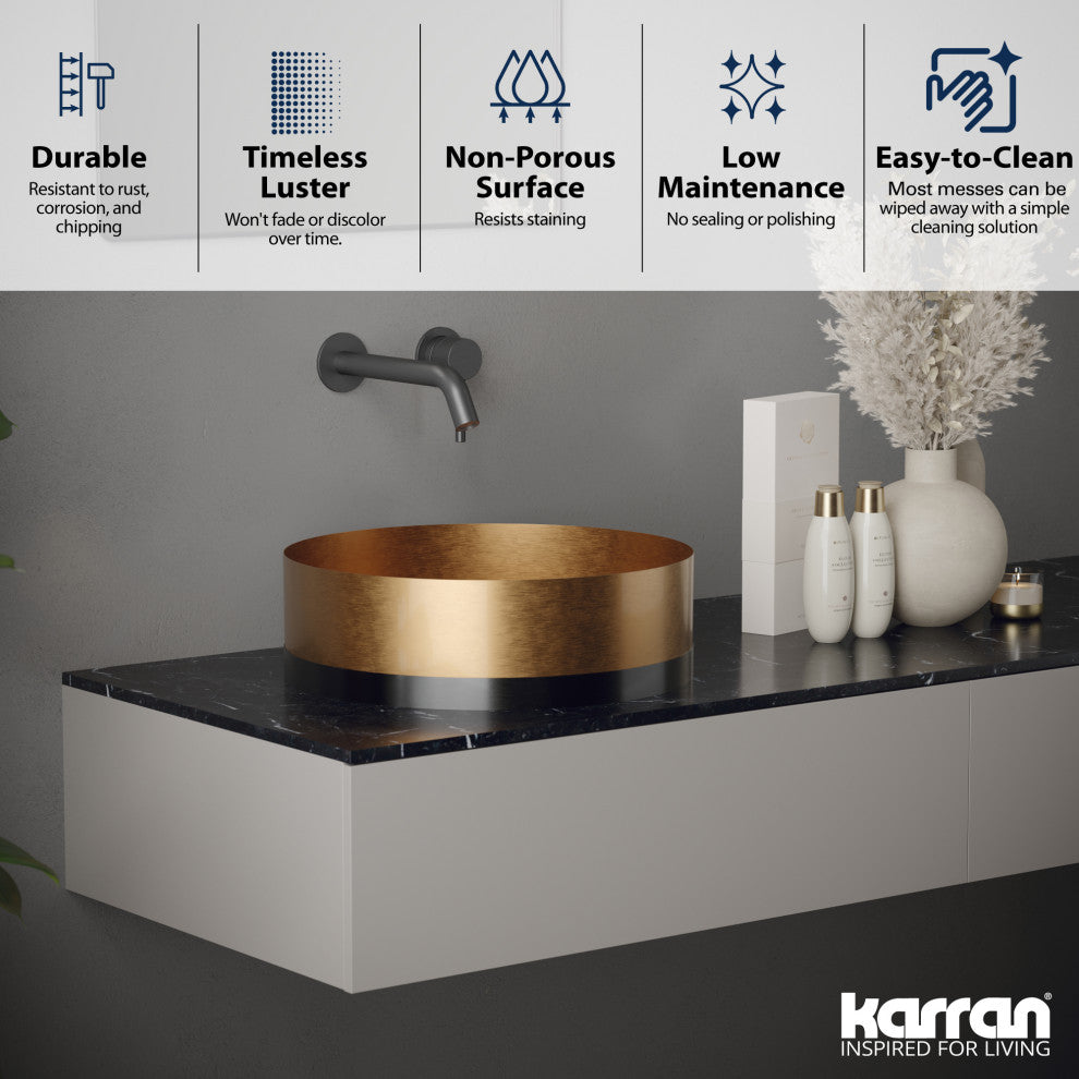 Karran Cinox Stainless Steel Round Vessel Sink, Brushed Copper and Gunmetal Grey