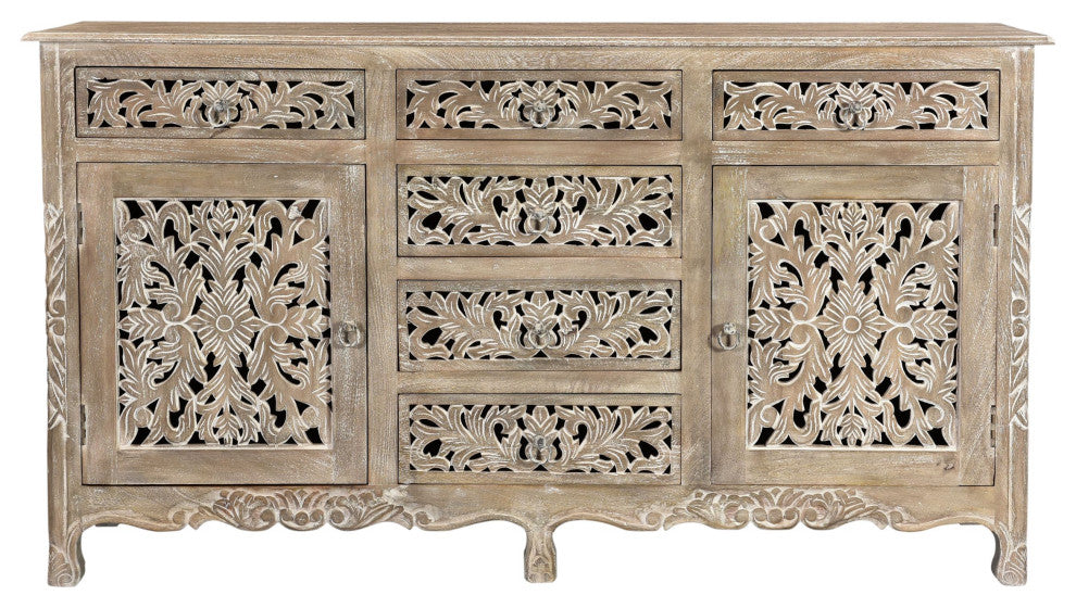 Delaney Carved Sideboard, Warm Stone Gray