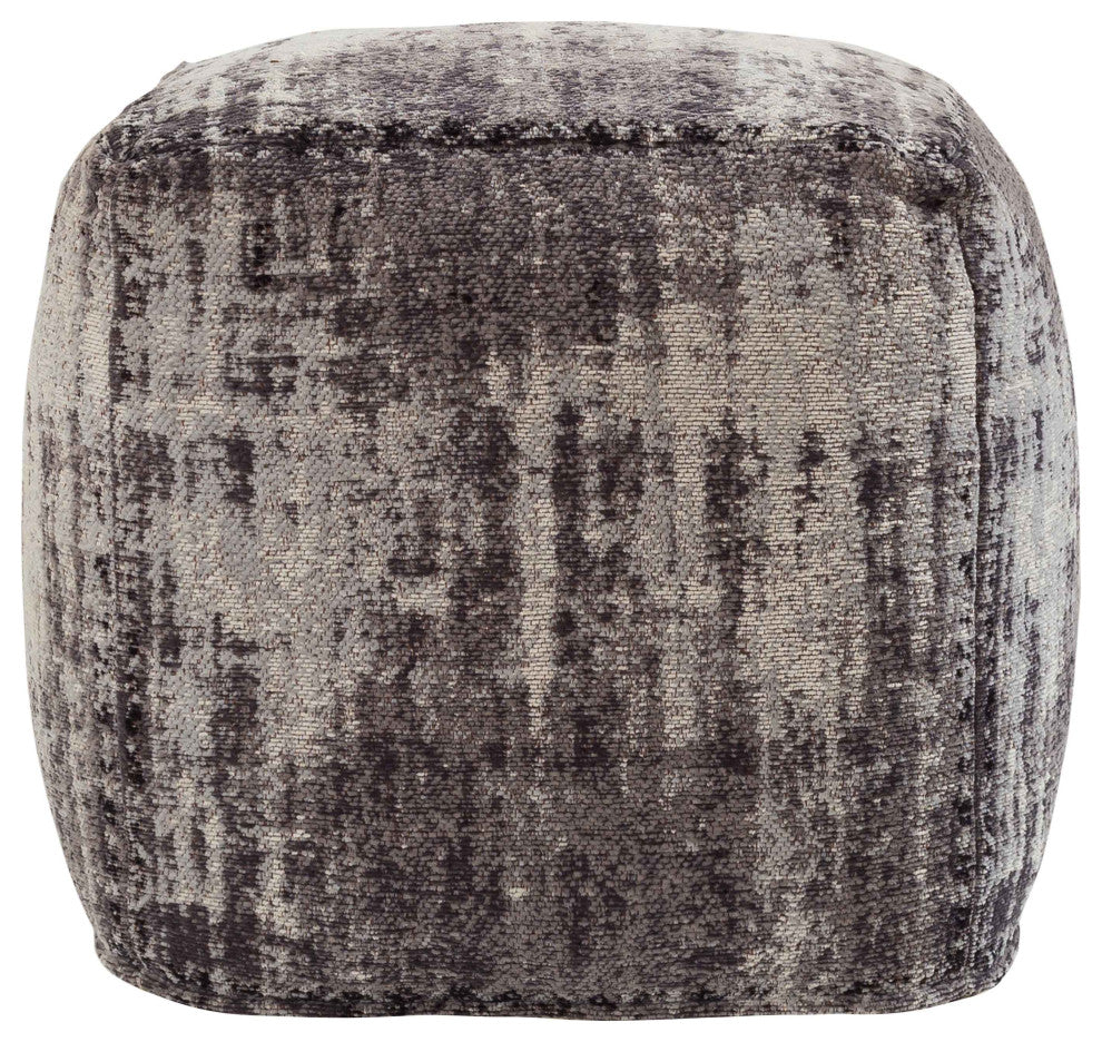 Chenille Cotton Jacquard Pouf - Grey